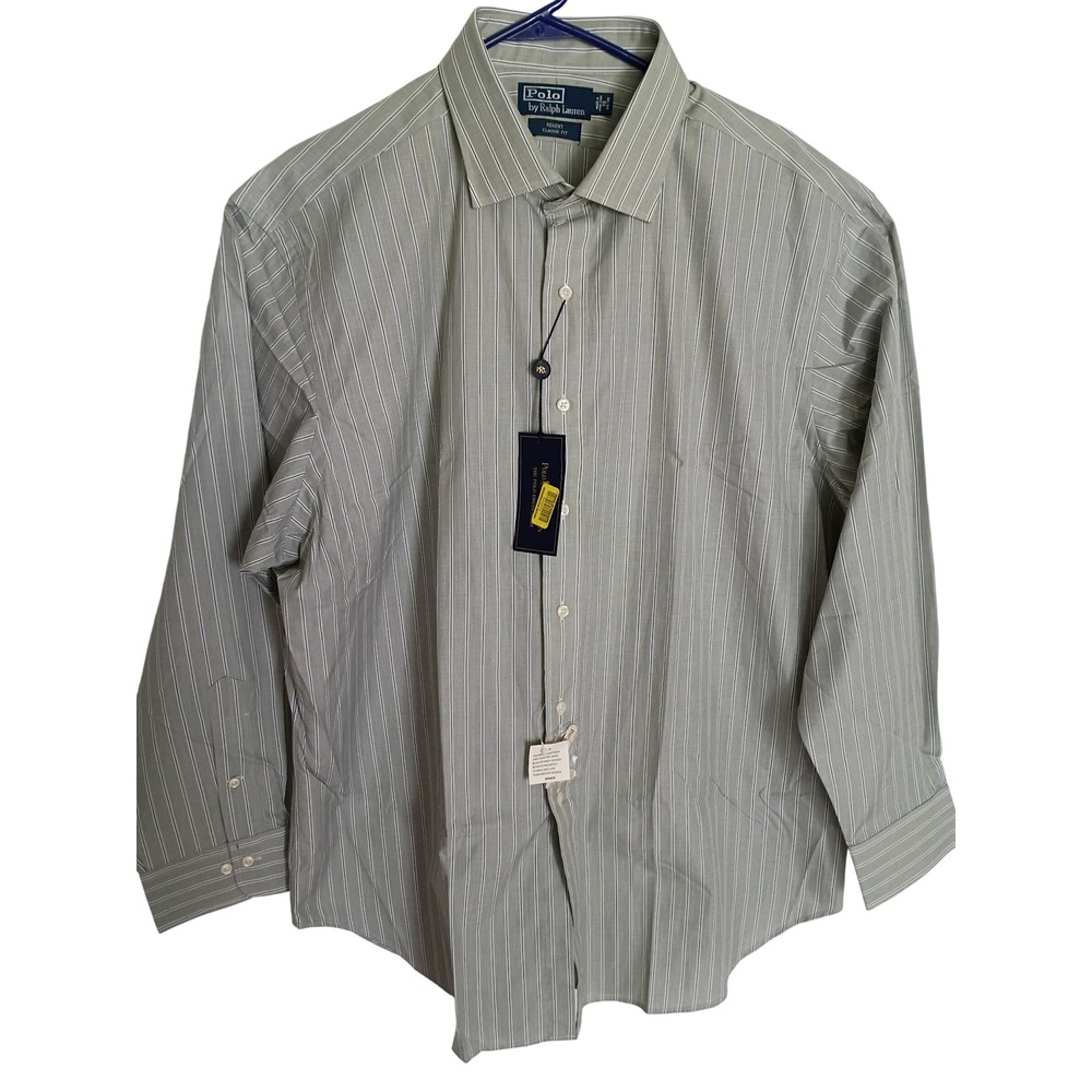 Polo Ralph Lauren Regent Classic Fit Mens Dress Shirt Green Striped 18 34/35 NWT
